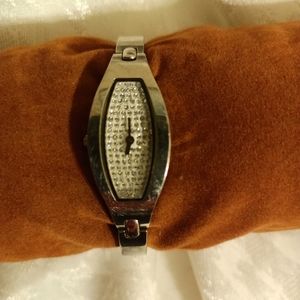 Fossil ES9338 rhinestone face silver bracelet watch